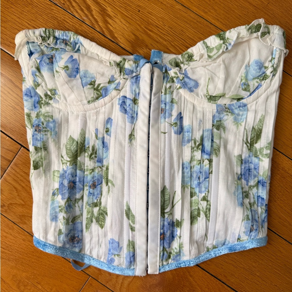 Floral Blue and White Corset Top